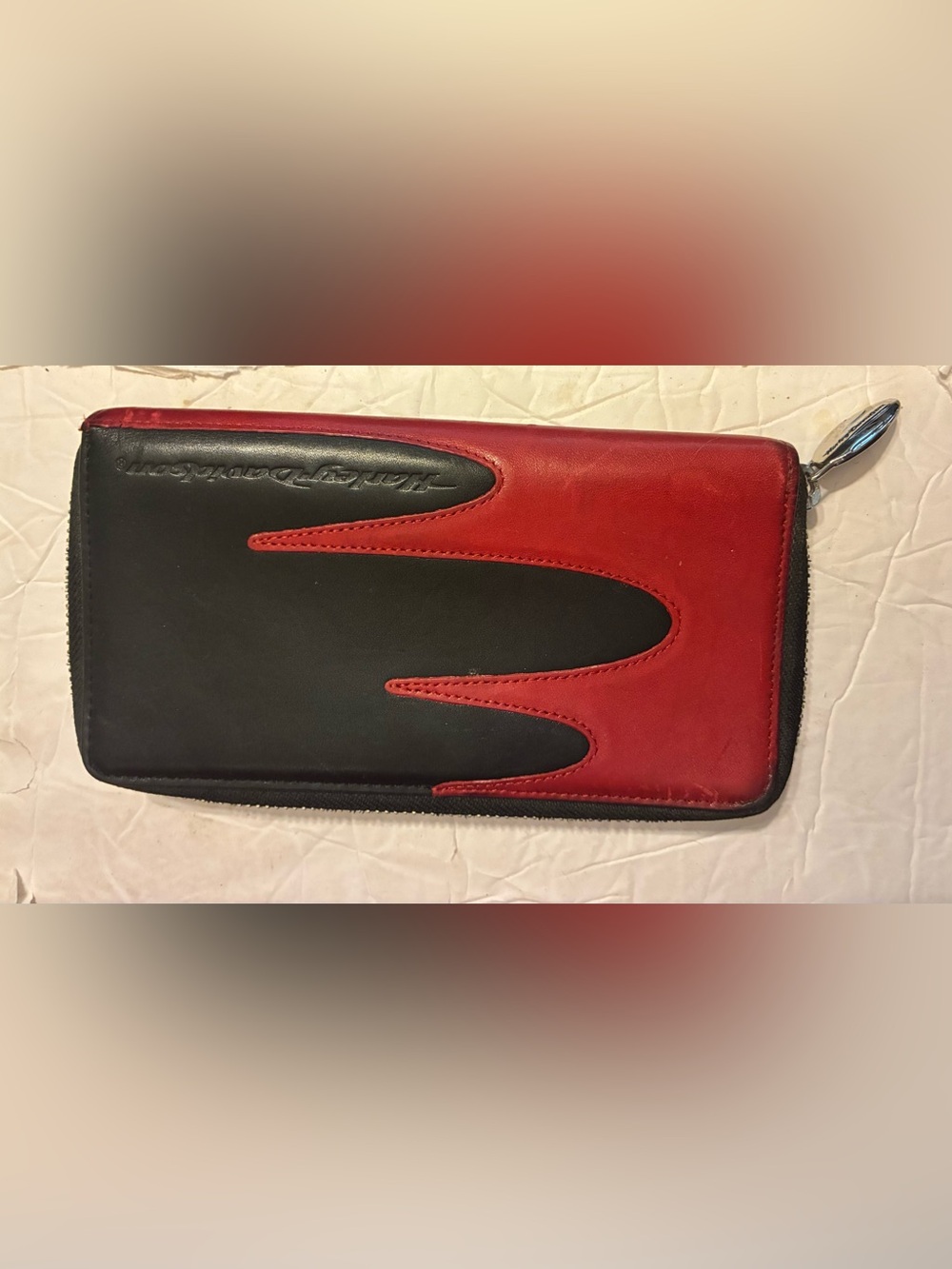 Harley-Davidson Red and Black Flame Leather Zip Wallet